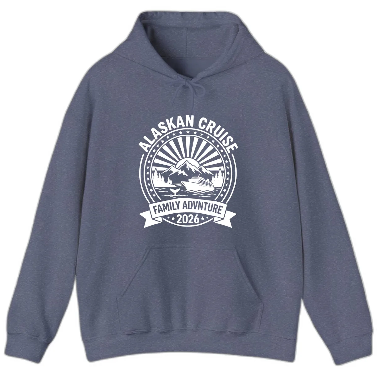 Alaska Cruise Family Adventure Badge Hoodie in Heather Navy