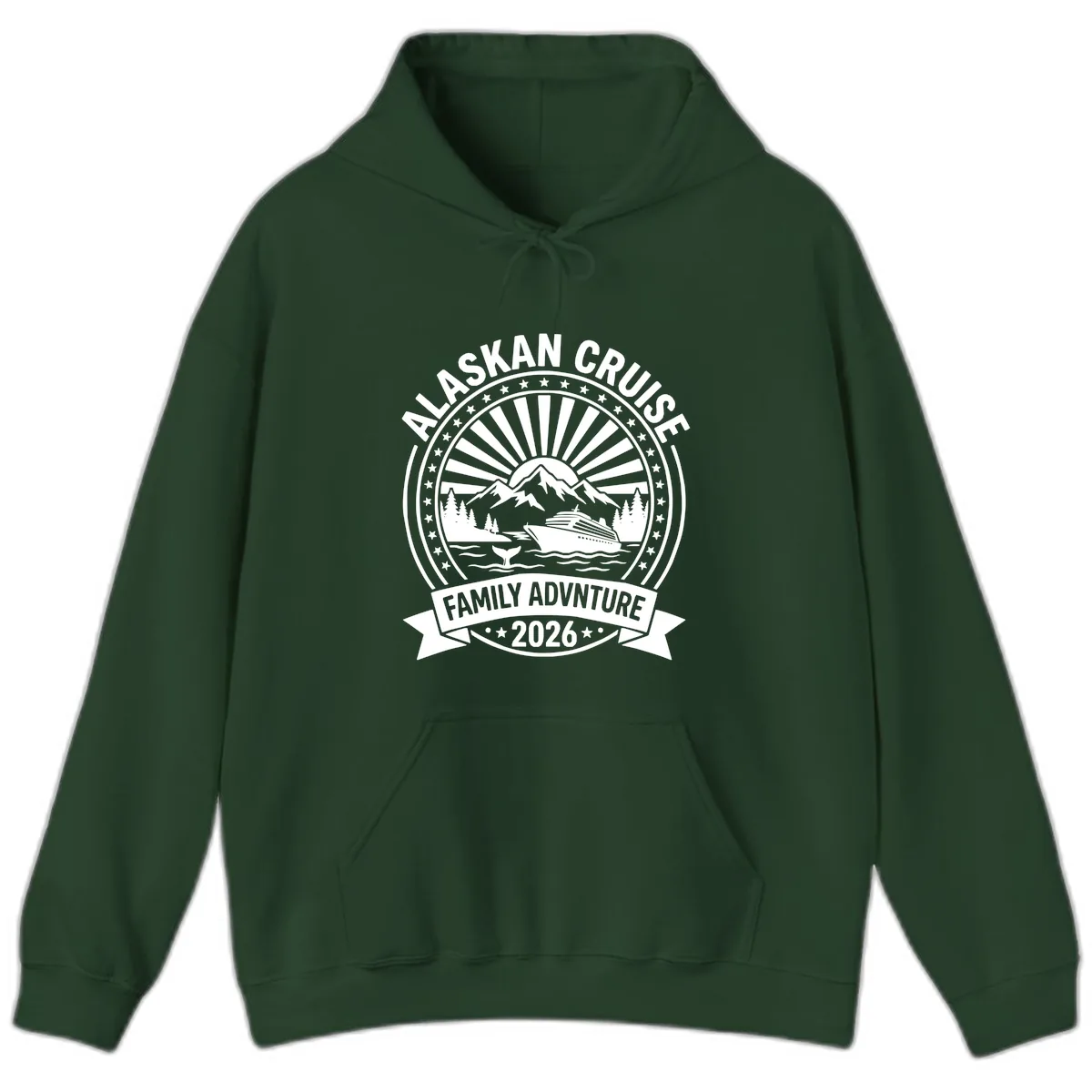 Alaska Cruise Family Adventure Badge Hoodie in Forest Green