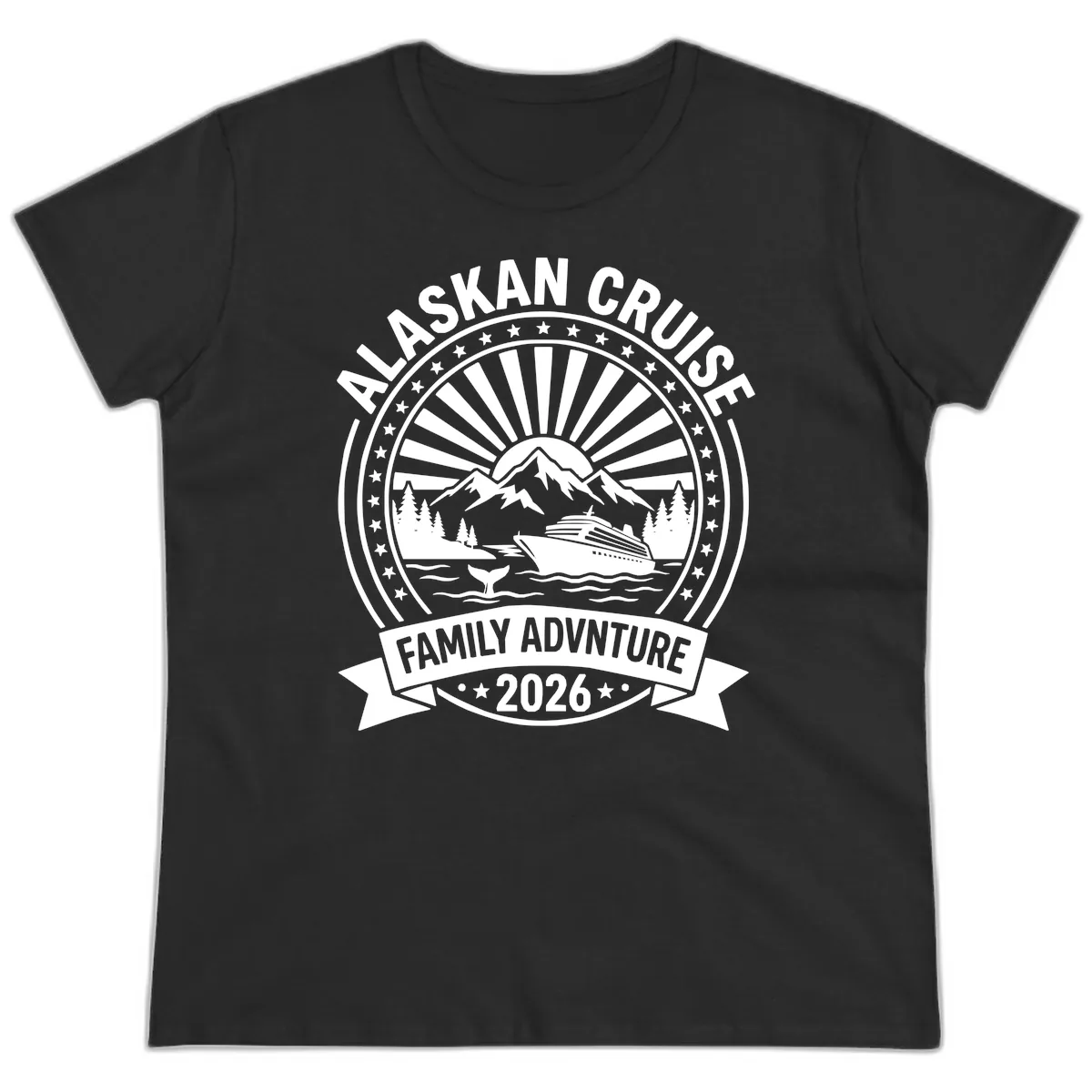 Alaska Cruise Family Adventure Badge Ladies Tee in Black