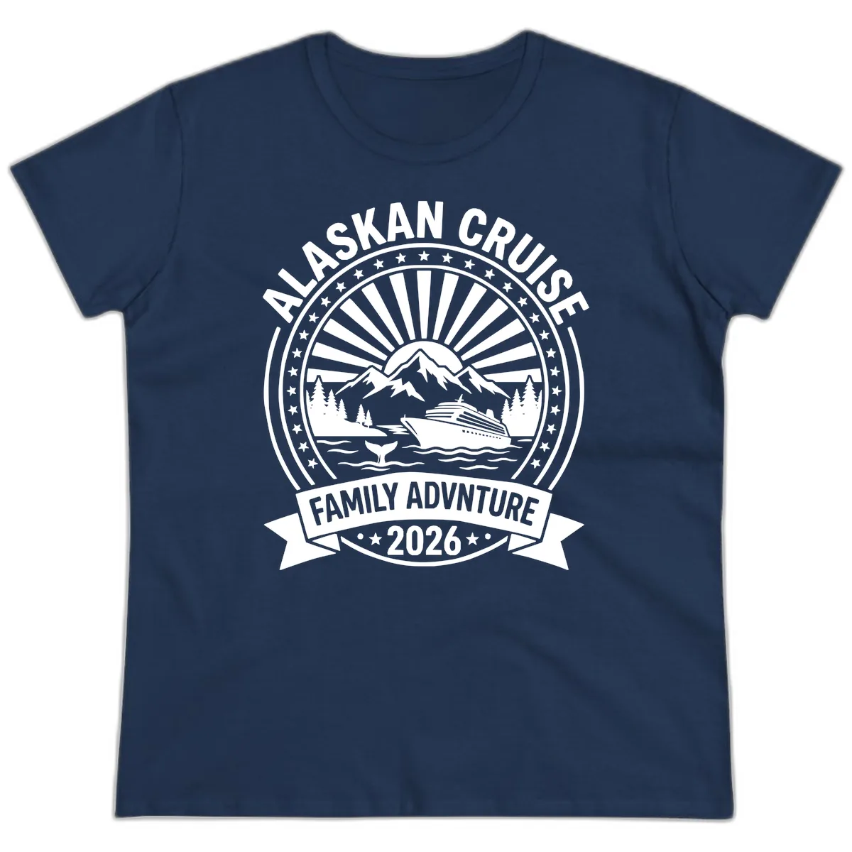 Alaska Cruise Family Adventure Badge Ladies Tee in Navy