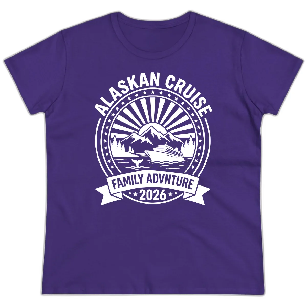 Alaska Cruise Family Adventure Badge Ladies Tee in Purple