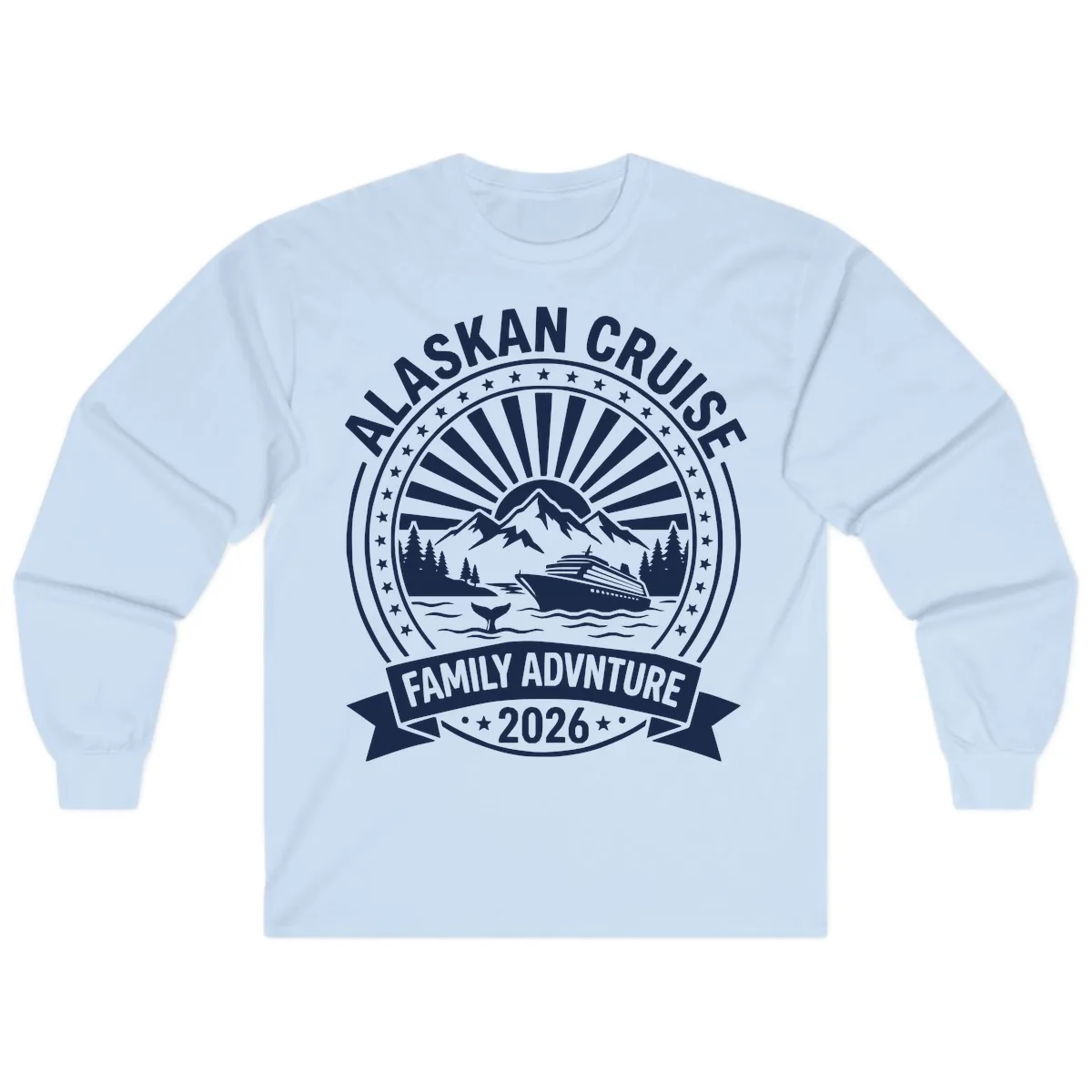 Alaska Cruise Family Adventure Badge Long Sleeve in Light Blue