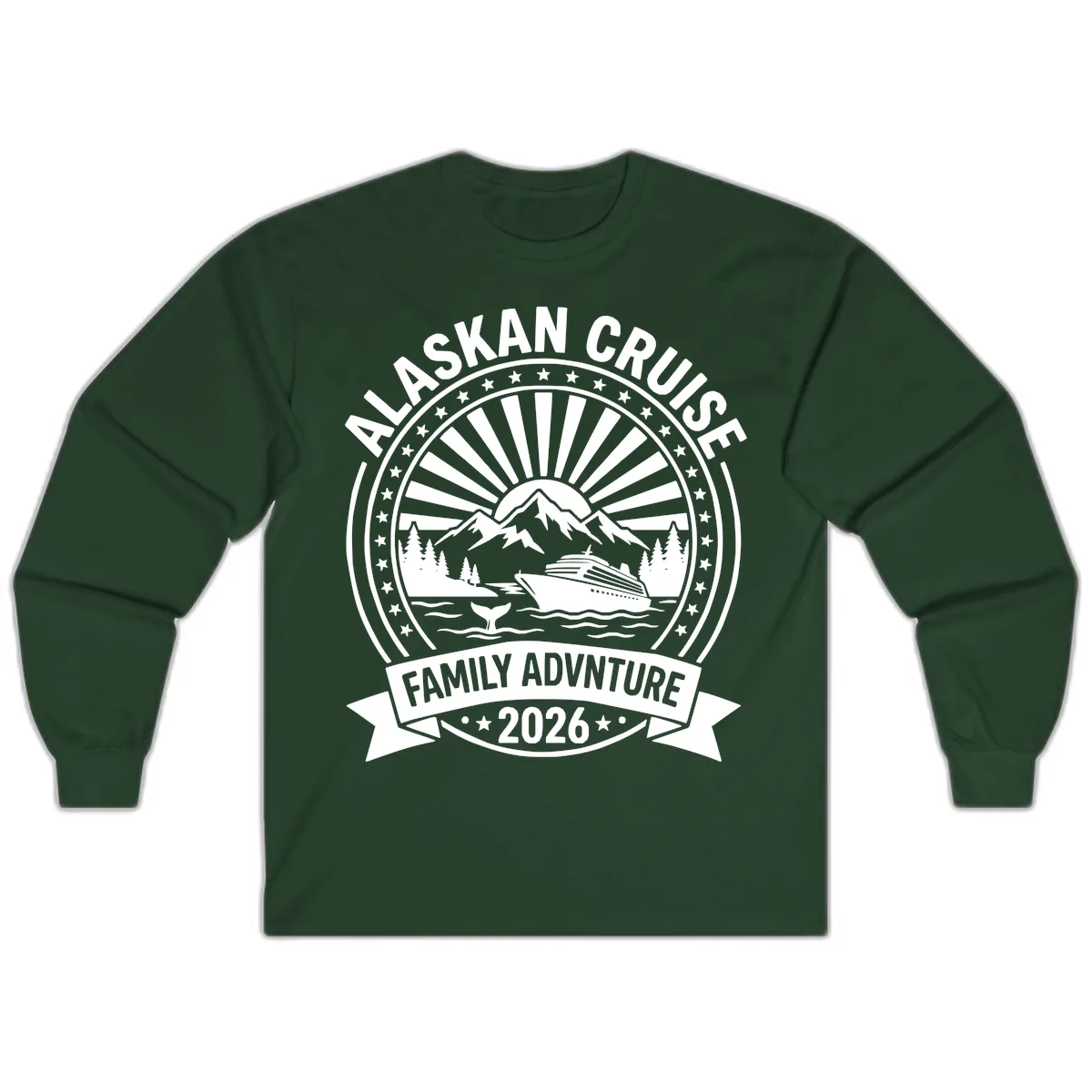 Alaska Cruise Family Adventure Badge Long Sleeve in Forest Green
