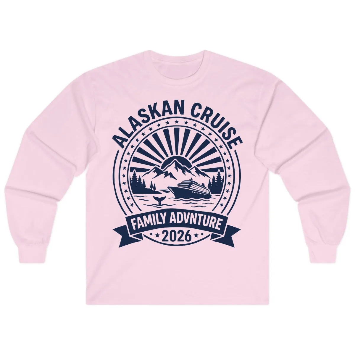 Alaska Cruise Family Adventure Badge Long Sleeve in Light Pink