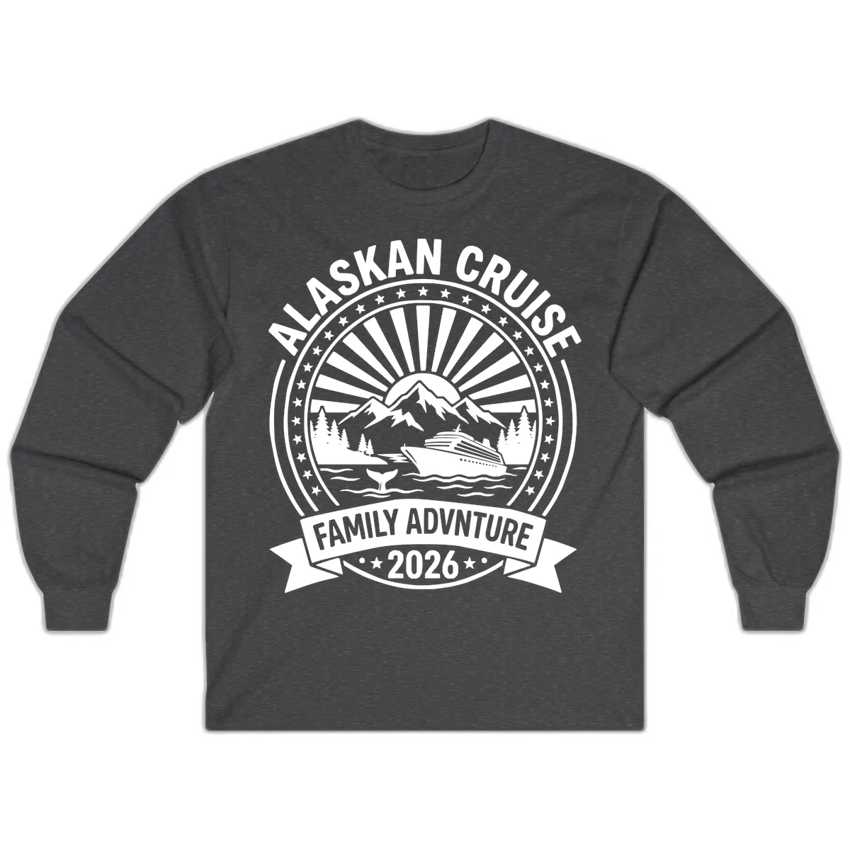 Alaska Cruise Family Adventure Badge Long Sleeve in Dark Heather