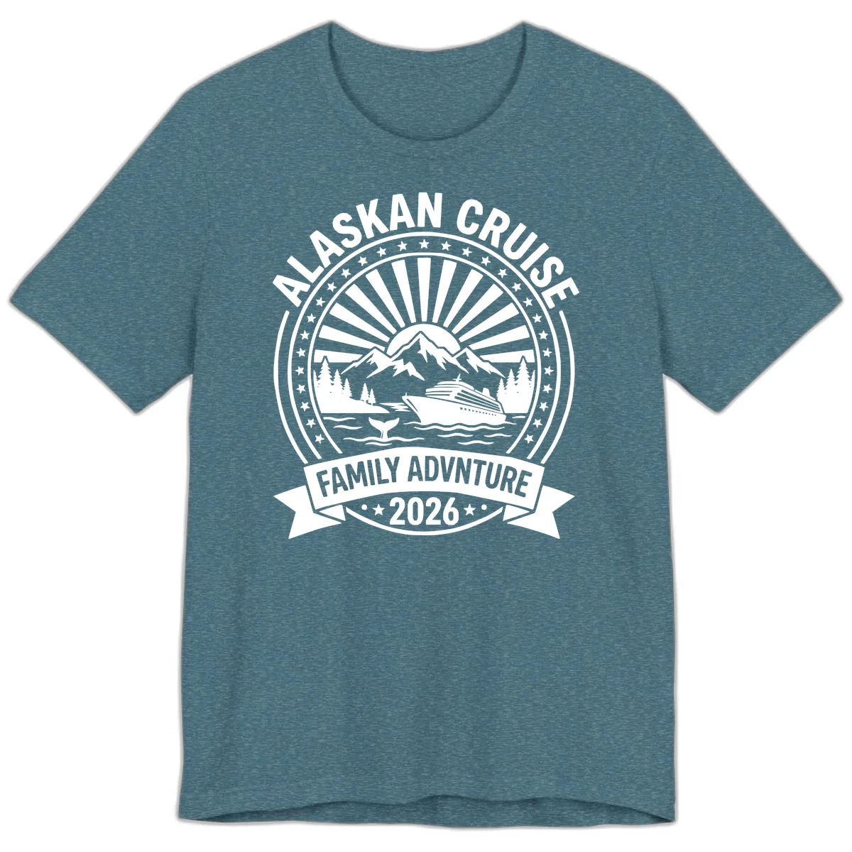 Alaska Cruise Family Adventure Badge Premium T-Shirt in Heather Deep Teal