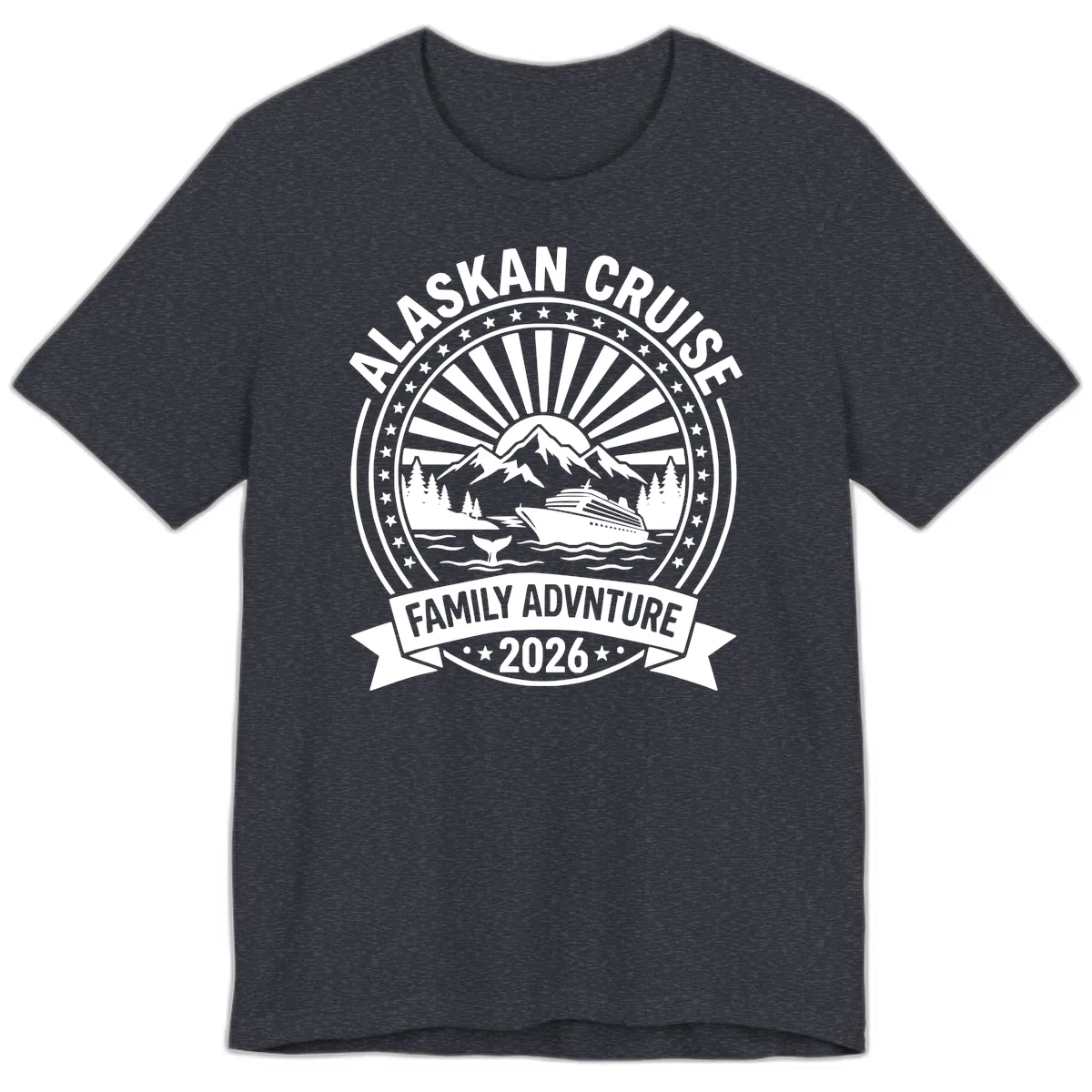 Alaska Cruise Family Adventure Badge Premium T-Shirt in Heather Navy