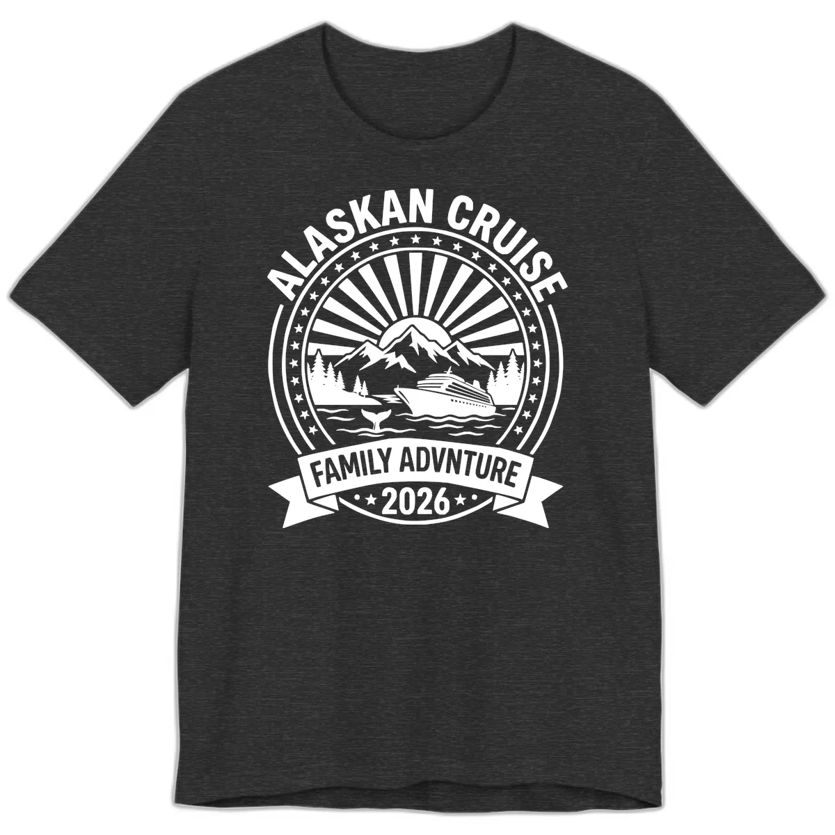 Alaska Cruise Family Adventure Badge Premium T-Shirt in Dark Grey Heather
