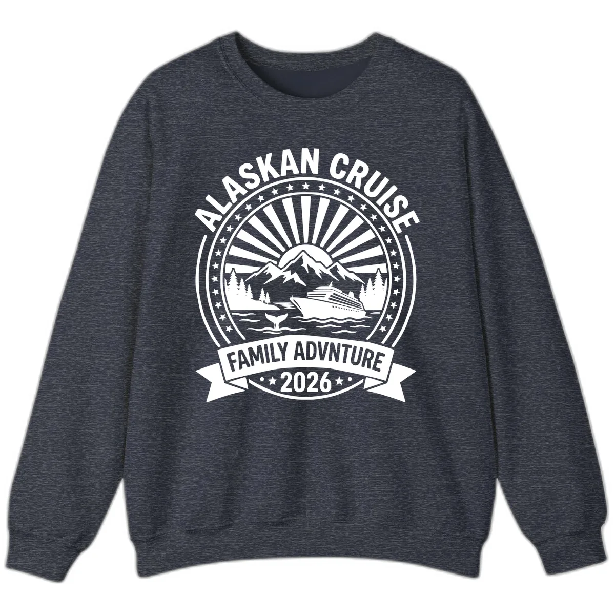 Alaska Cruise Family Adventure Badge Sweatshirt in Heather Sport Dark Navy