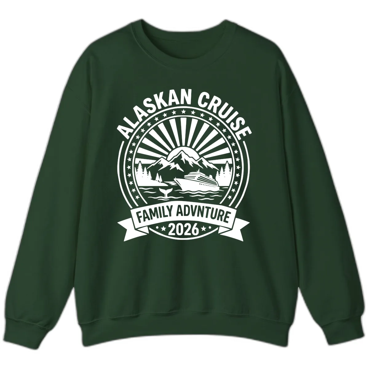 Alaska Cruise Family Adventure Badge Sweatshirt in Forest Green