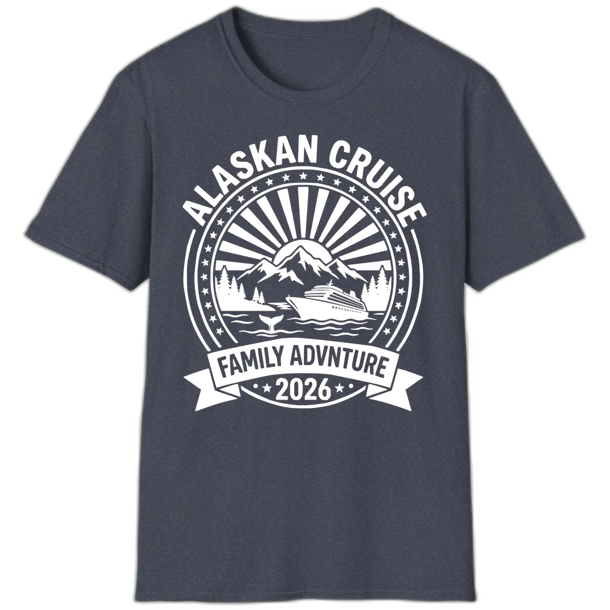 Alaska Cruise Family Adventure Badge T-Shirt in Heather Navy