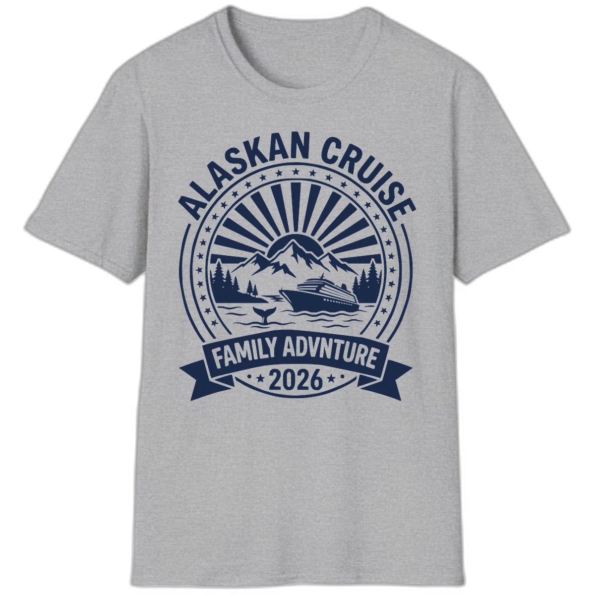 Alaska Cruise Family Adventure Badge T-Shirt in Sport Grey