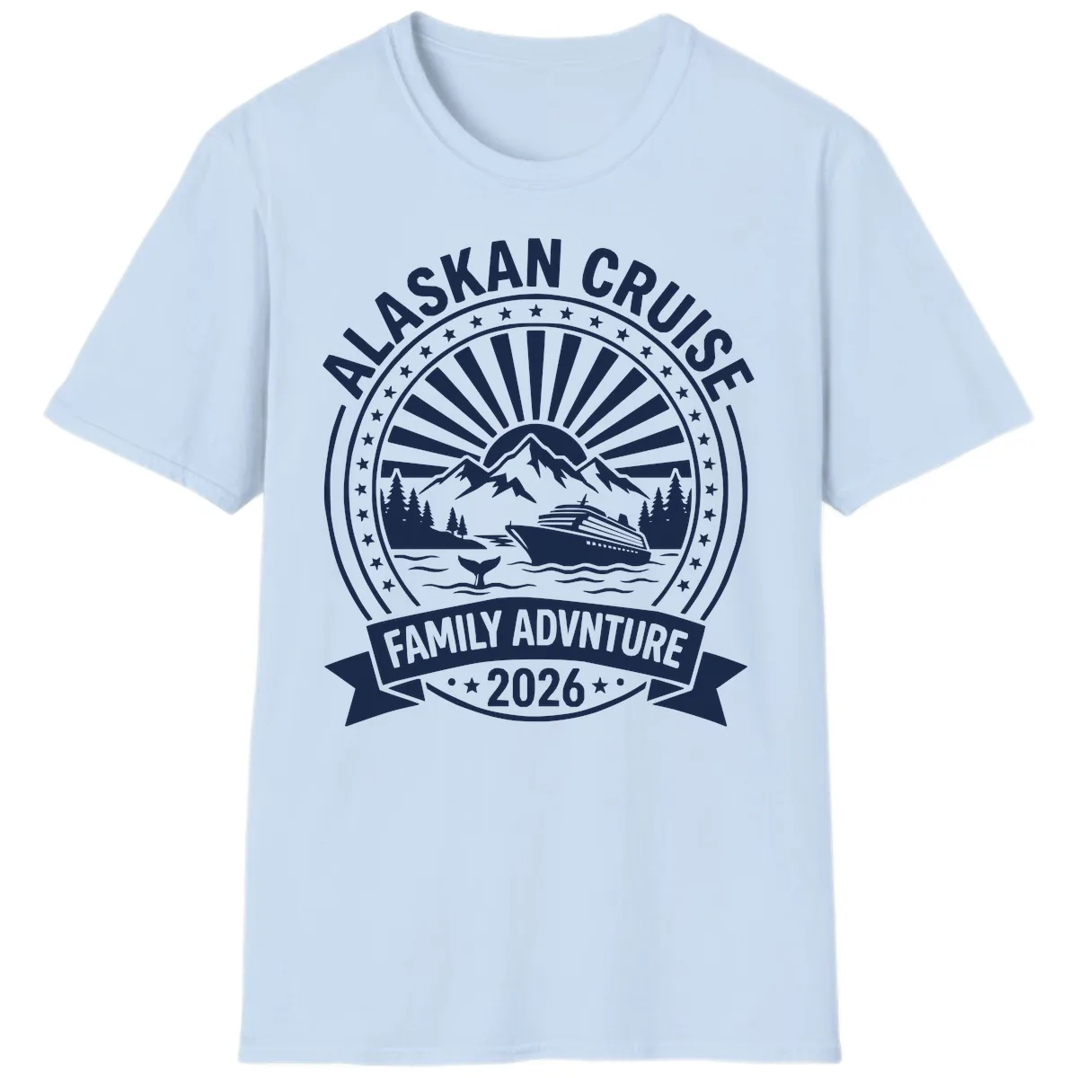 Alaska Cruise Family Adventure Badge T-Shirt in Light Blue