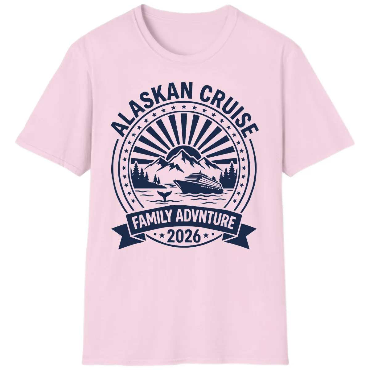 Alaska Cruise Family Adventure Badge T-Shirt in Light Pink