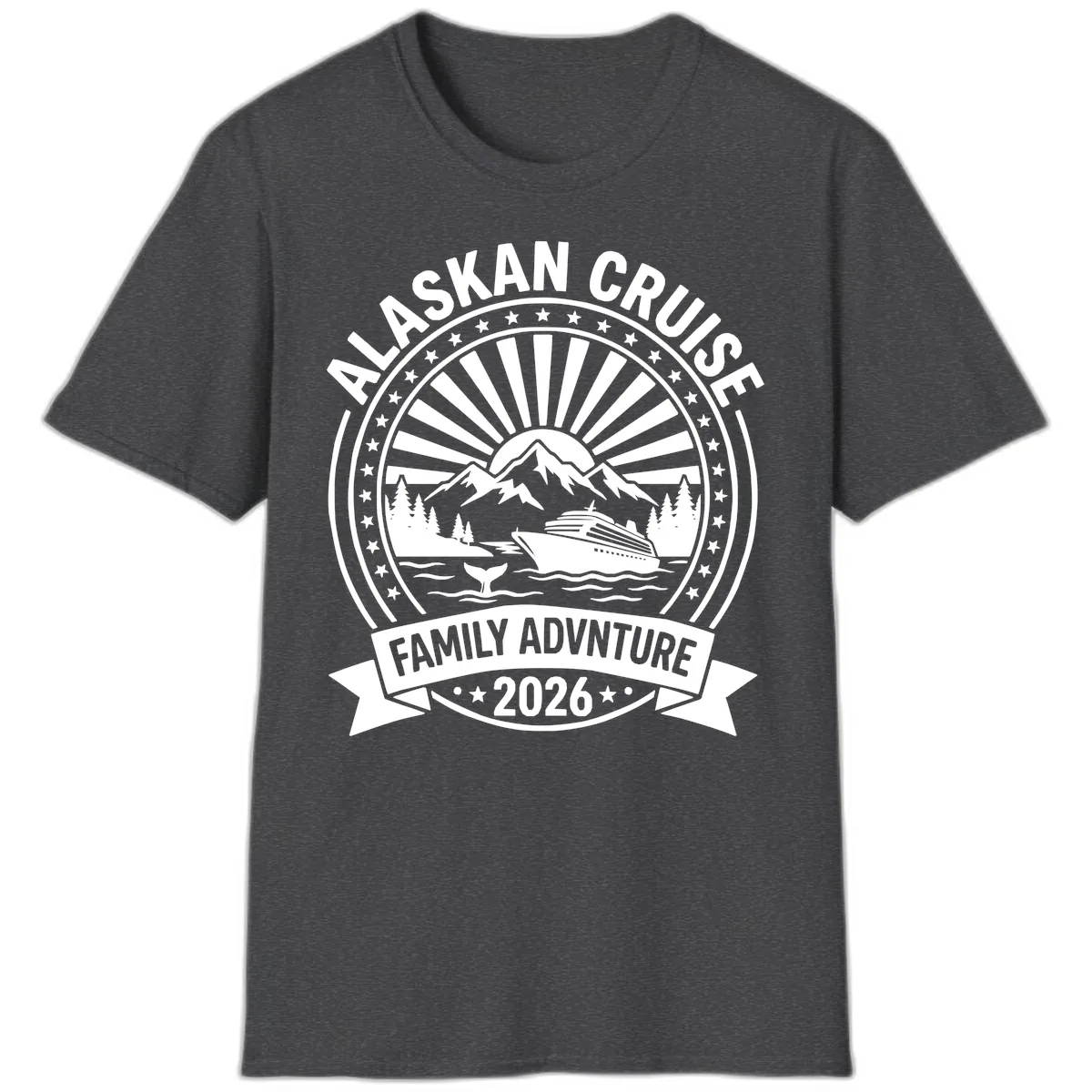 Alaska Cruise Family Adventure Badge T-Shirt in Dark Heather