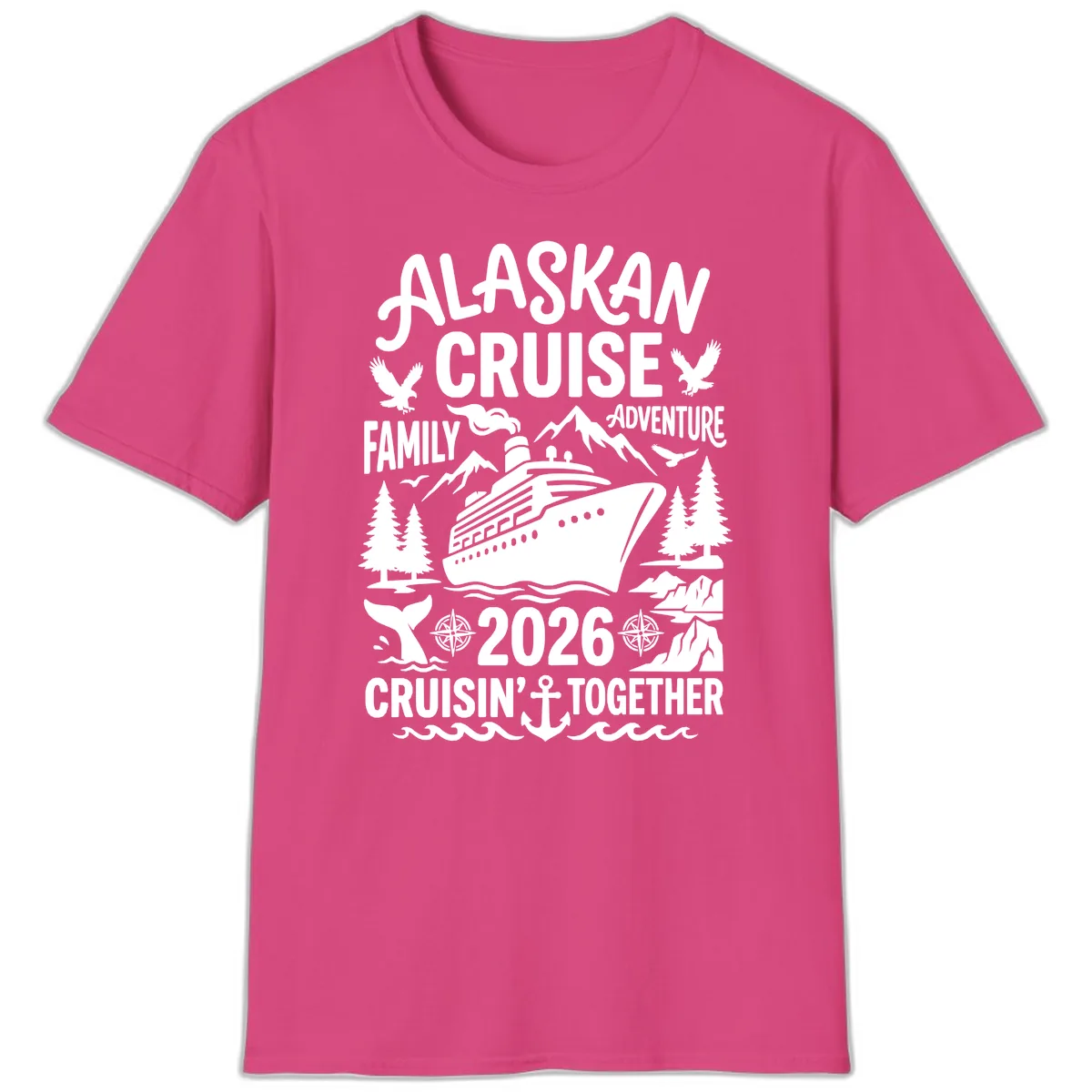 Alaskan Cruise Family Adventure 2026 T-Shirt in Heliconia