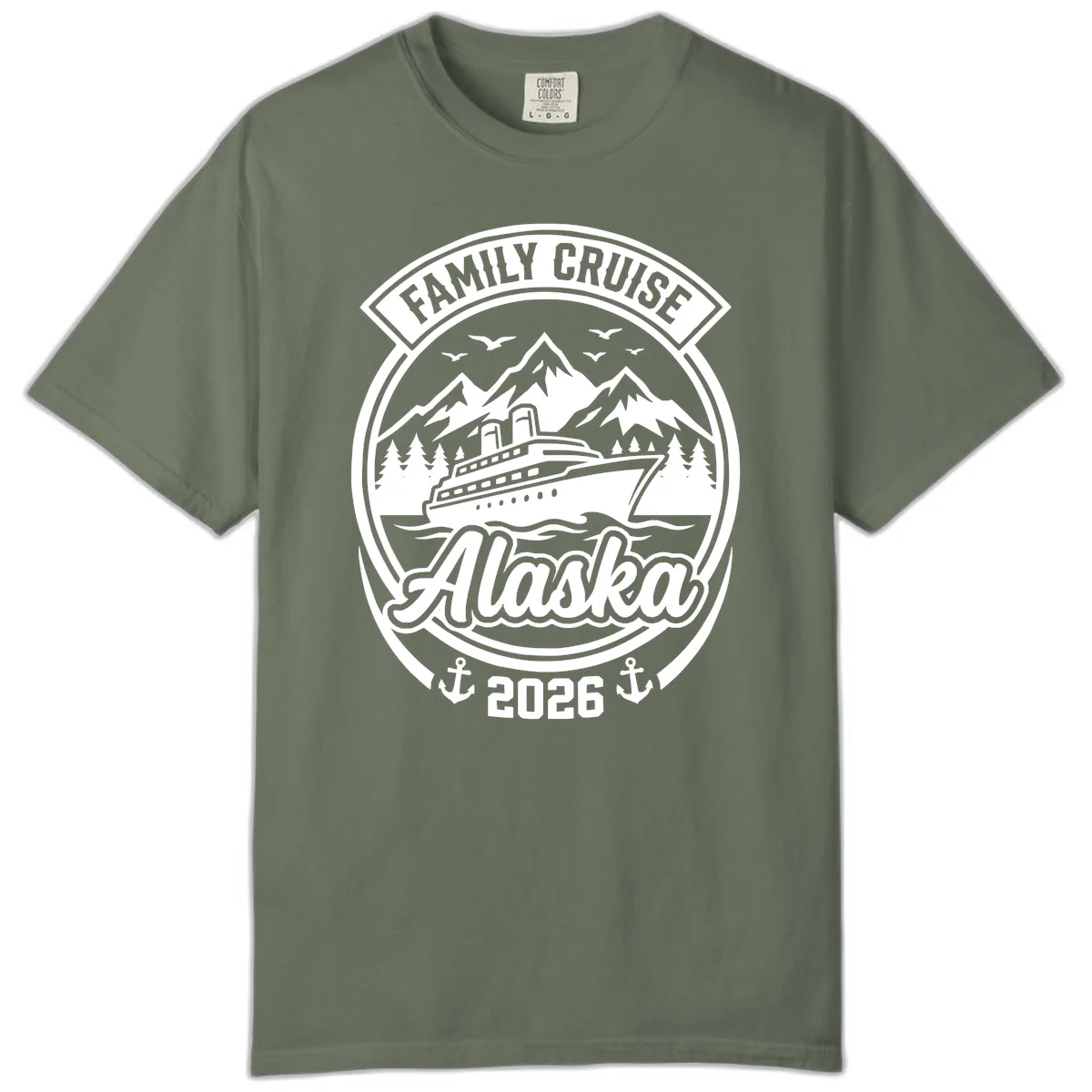Family Cruise Alaska Badge Design Comfort Color in Moss
