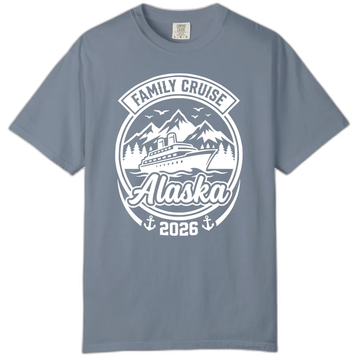 Family Cruise Alaska Badge Design Comfort Color in Blue Jean