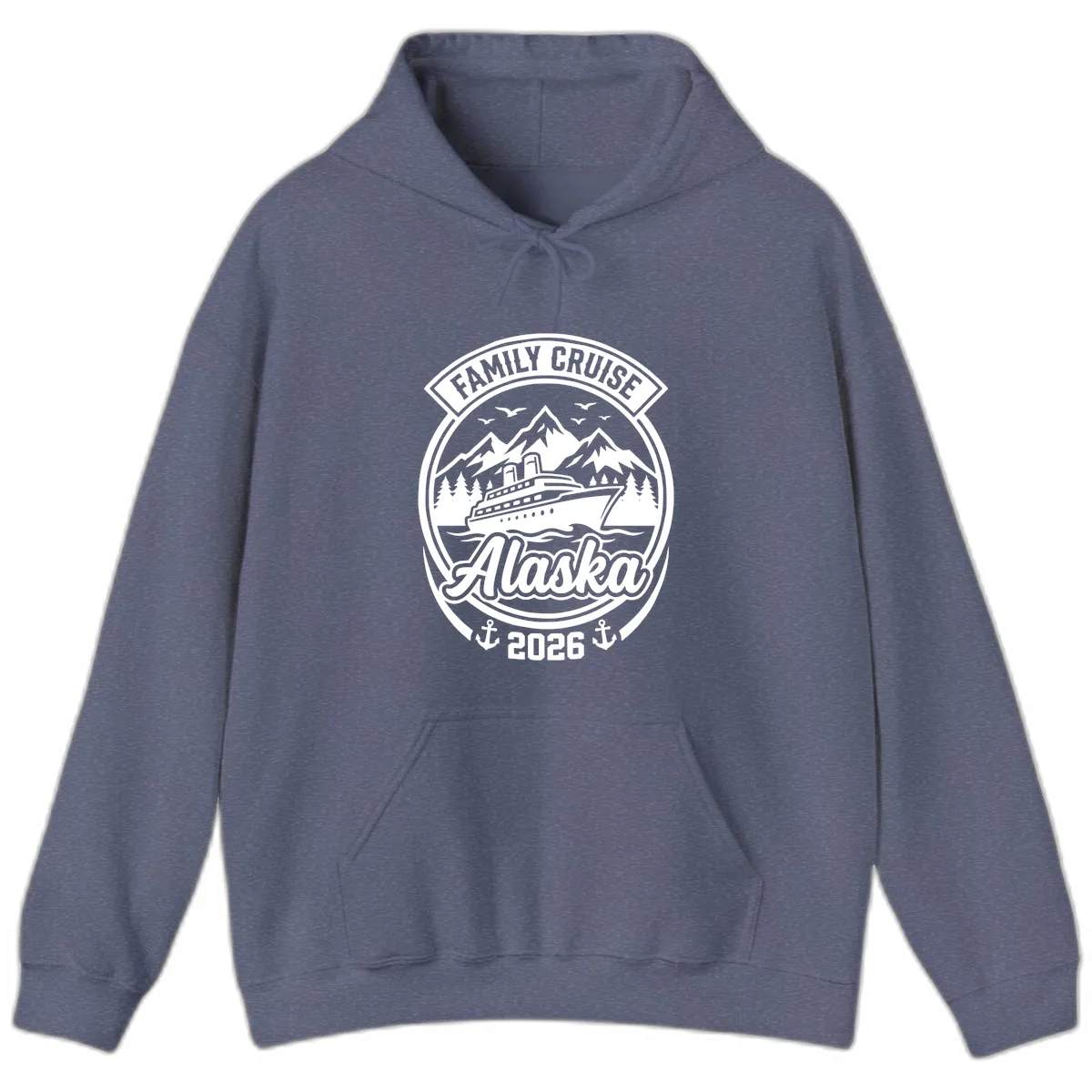 Family Cruise Alaska Badge Design Hoodie in Heather Navy