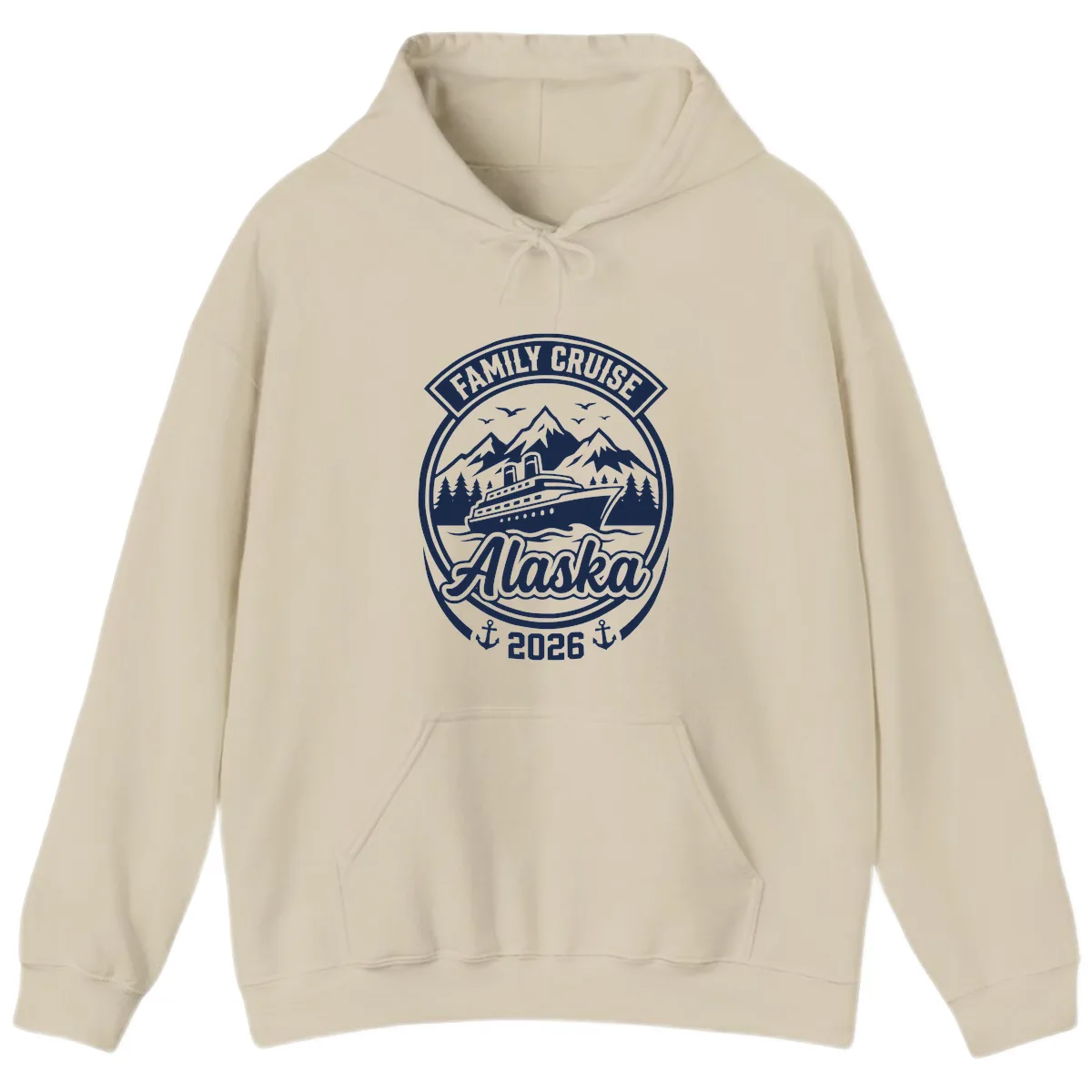 Family Cruise Alaska Badge Design Hoodie in Sand
