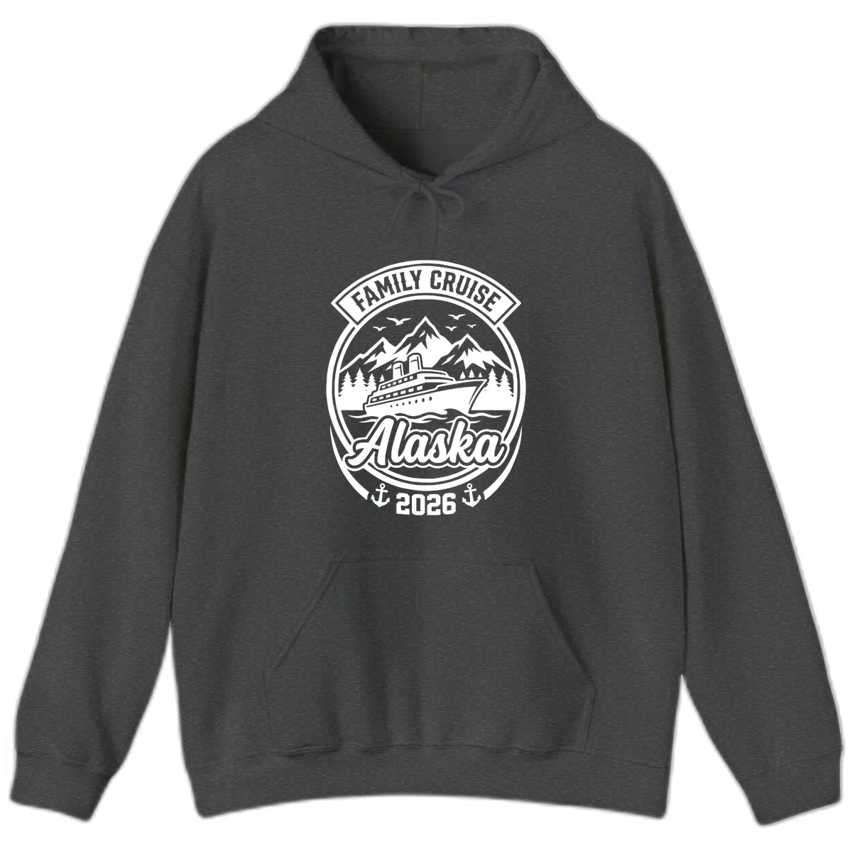 Family Cruise Alaska Badge Design Hoodie in Dark Heather