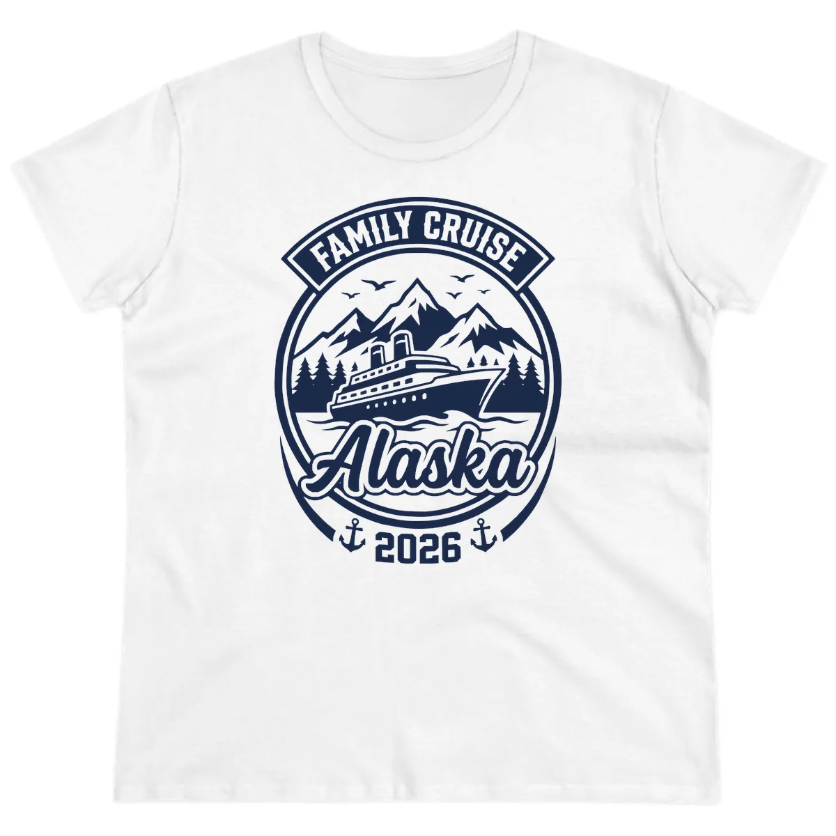 Family Cruise Alaska Badge Design Ladies Tee in White