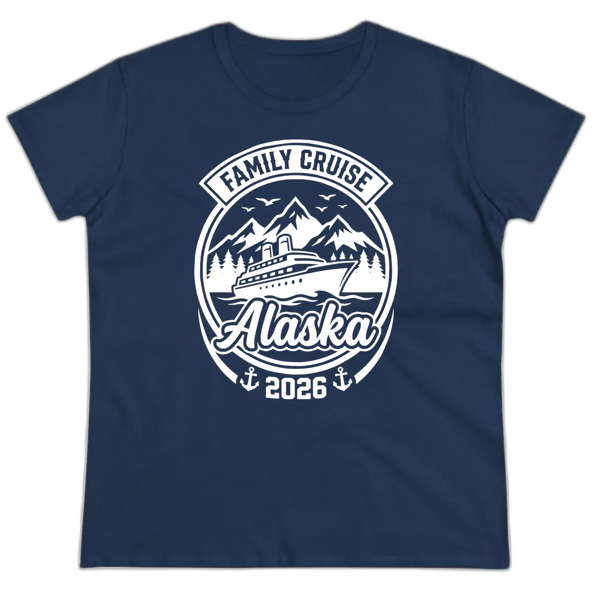Family Cruise Alaska Badge Design Ladies Tee in Navy