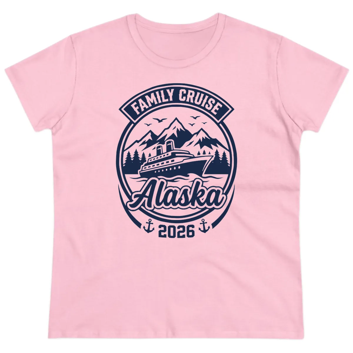 Family Cruise Alaska Badge Design Ladies Tee in Light Pink