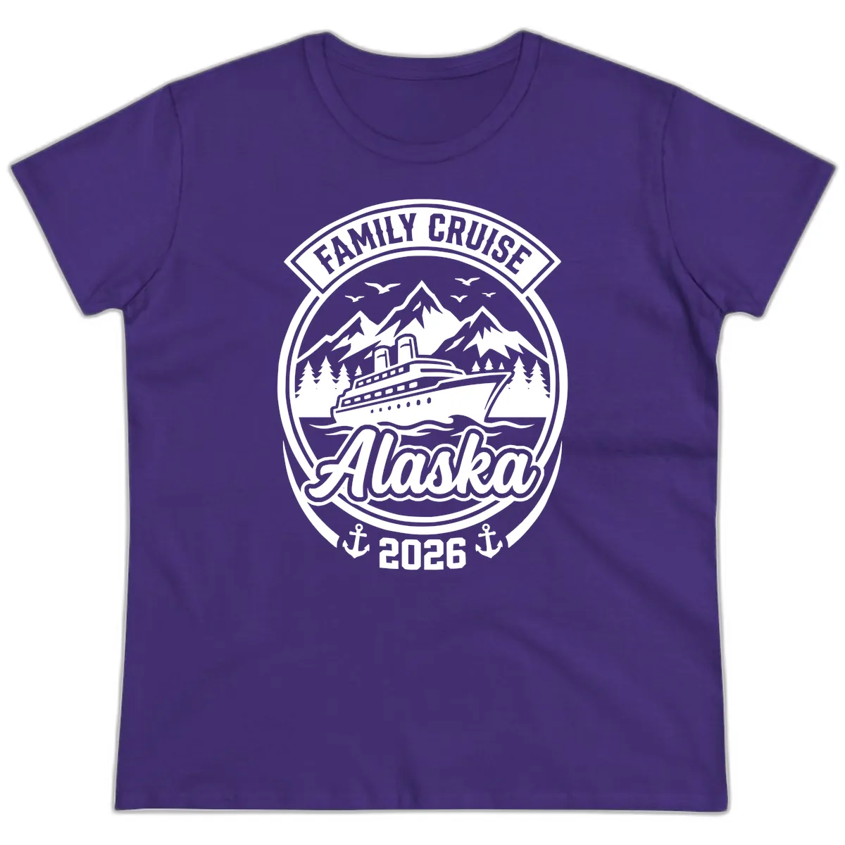 Family Cruise Alaska Badge Design Ladies Tee in Purple