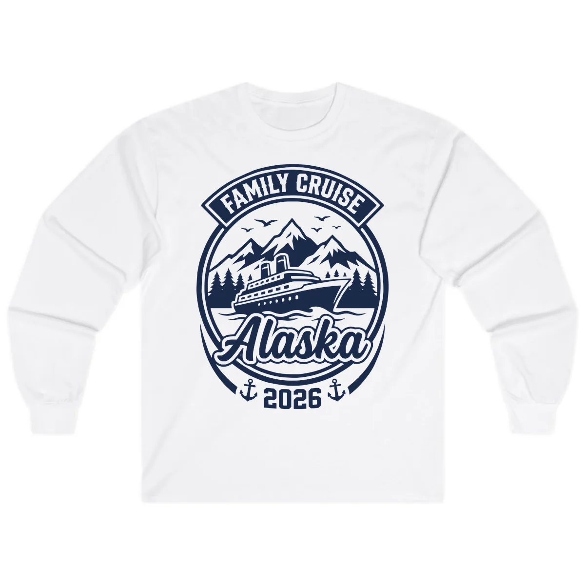 Family Cruise Alaska Badge Design Long Sleeve in White