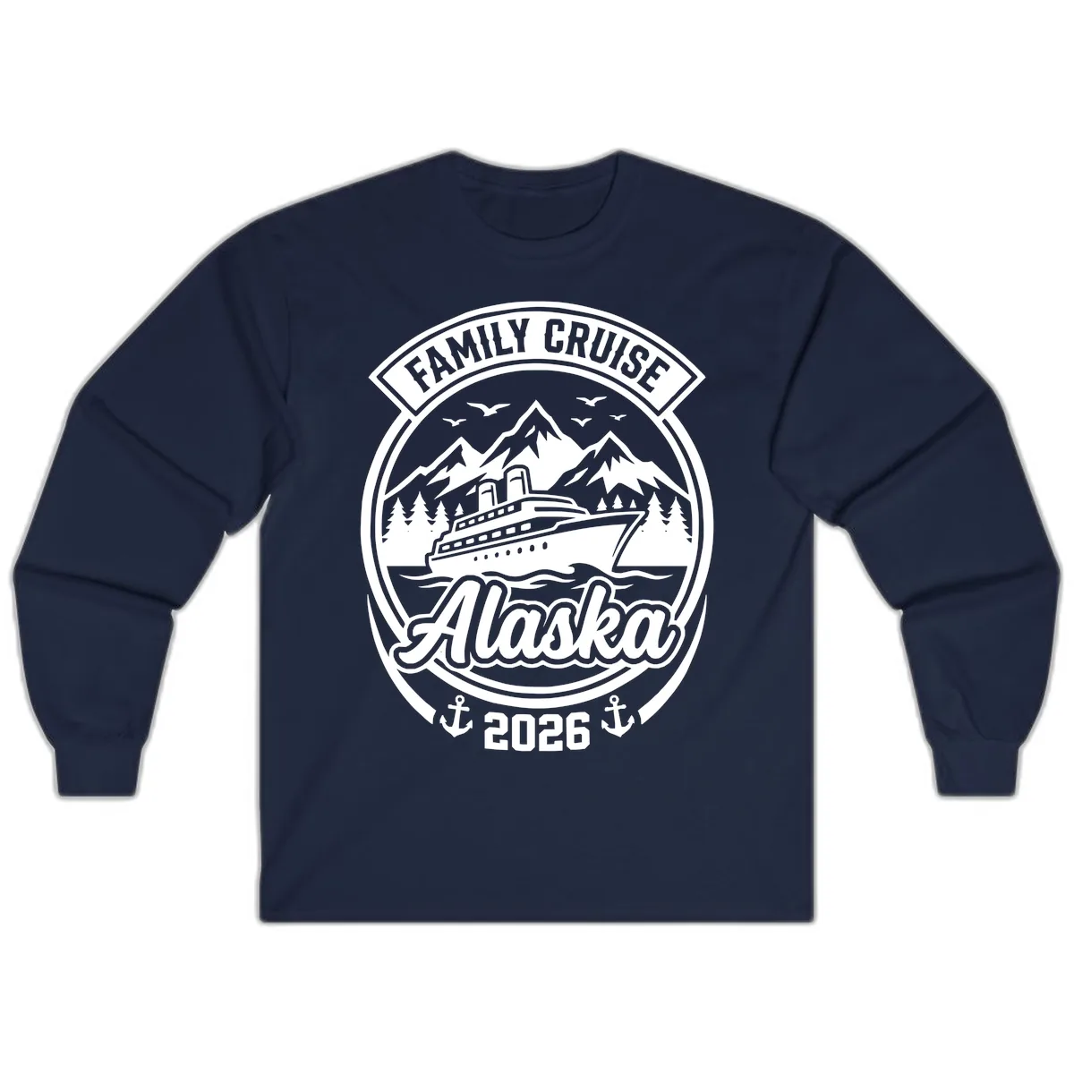 Family Cruise Alaska Badge Design Long Sleeve in Navy