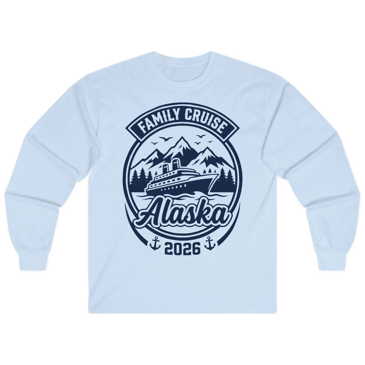 Family Cruise Alaska Badge Design Long Sleeve in Light Blue