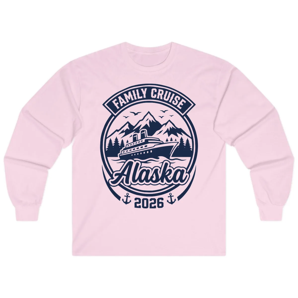 Family Cruise Alaska Badge Design Long Sleeve in Light Pink