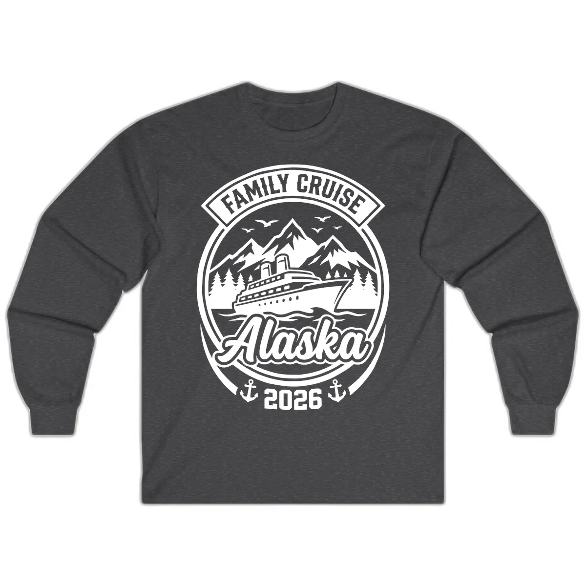Family Cruise Alaska Badge Design Long Sleeve in Dark Heather