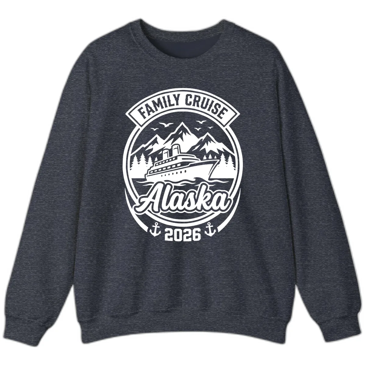 Family Cruise Alaska Badge Design Sweatshirt in Heather Sport Dark Navy