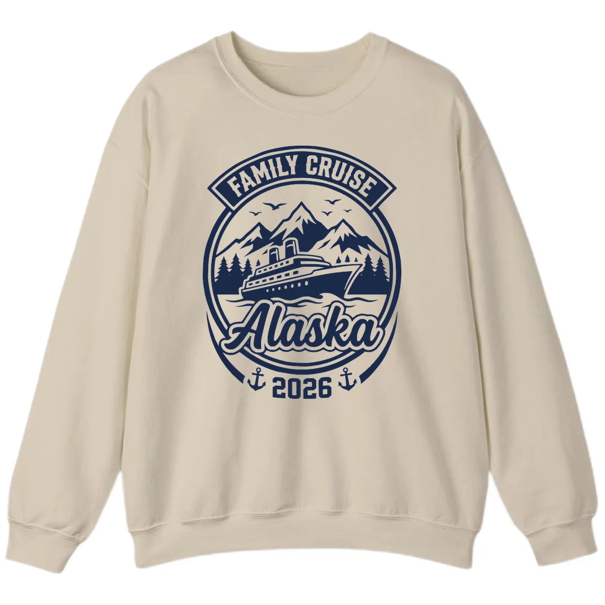 Family Cruise Alaska Badge Design Sweatshirt in Sand