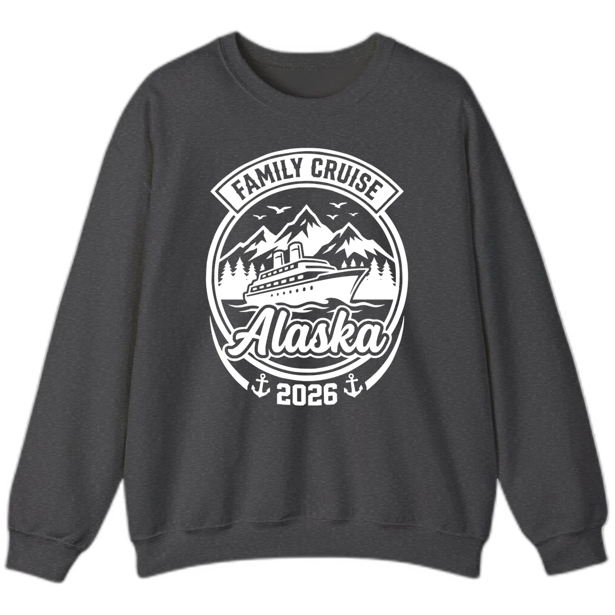 Family Cruise Alaska Badge Design Sweatshirt in Dark Heather