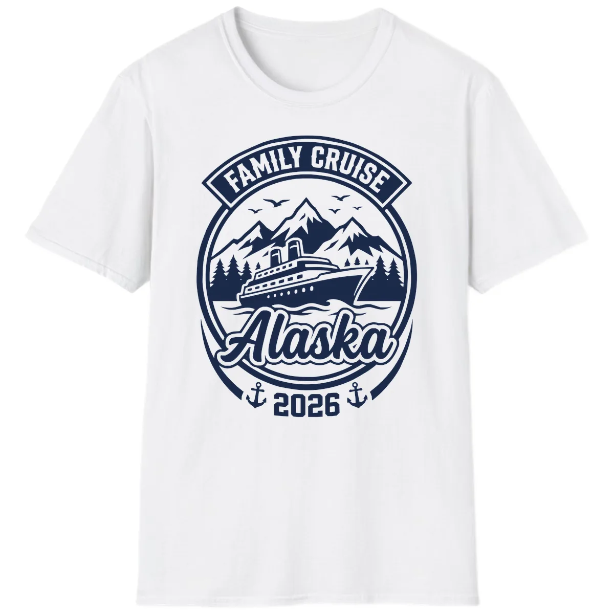 Family Cruise Alaska Badge Design T-Shirt in White