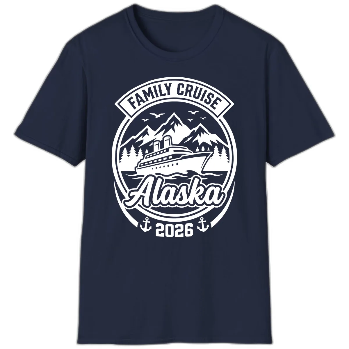 Family Cruise Alaska Badge Design T-Shirt in Navy