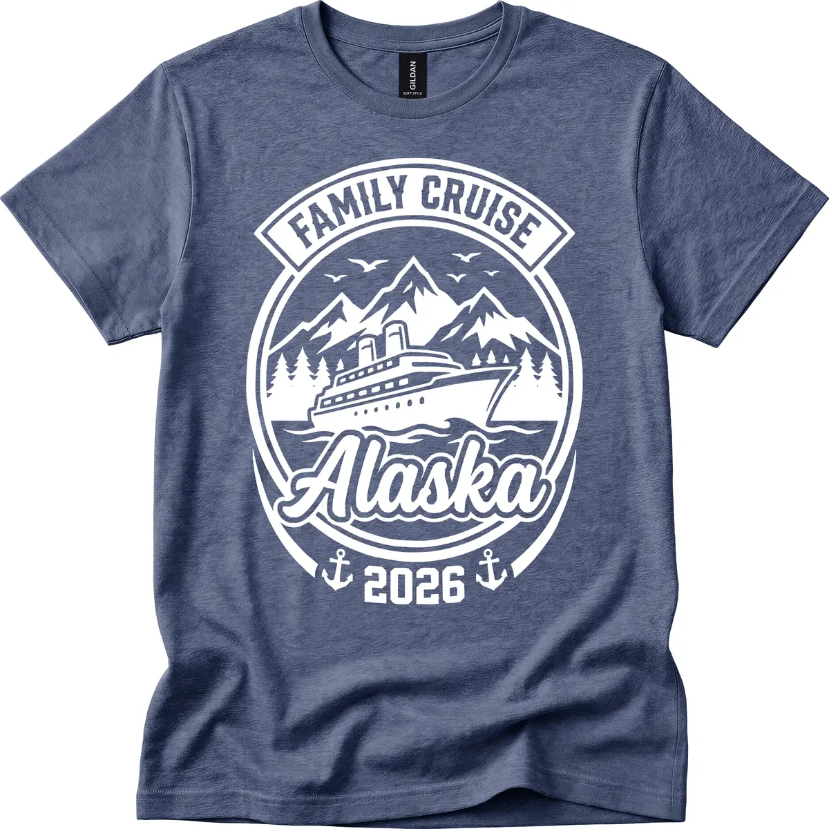 Family Cruise Alaska Badge Design T-Shirt in Heather Navy