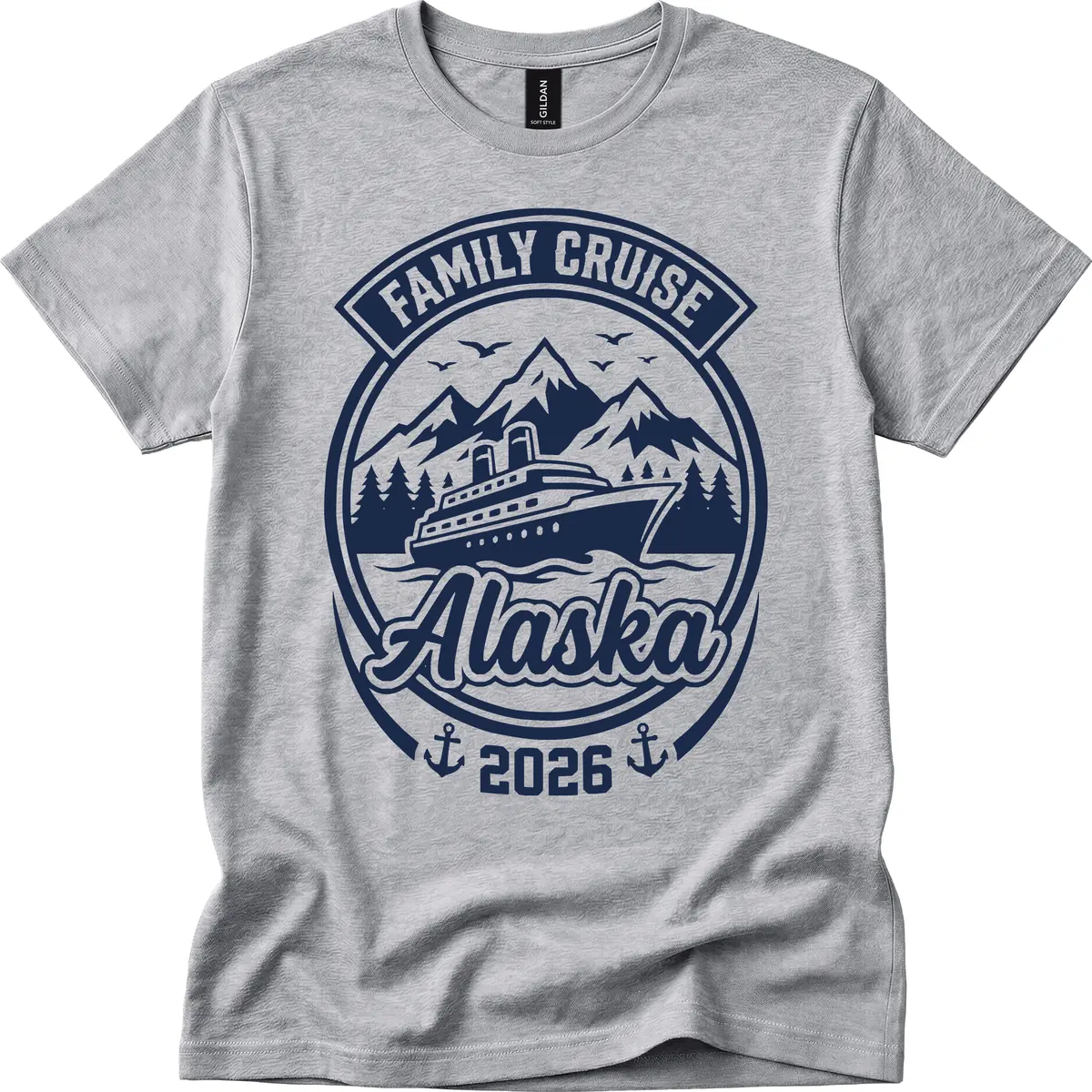 Family Cruise Alaska Badge Design T-Shirt in Sport Grey
