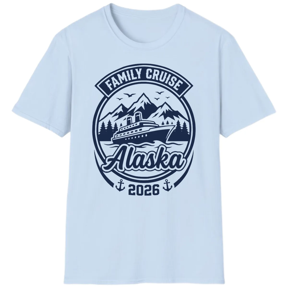 Family Cruise Alaska Badge Design T-Shirt in Light Blue