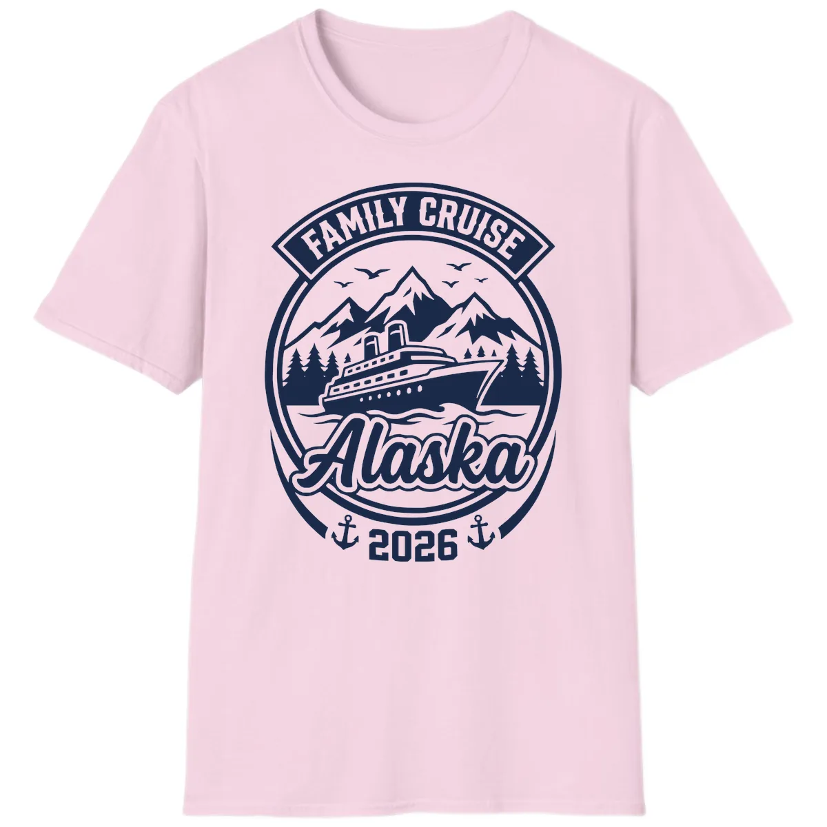 Family Cruise Alaska Badge Design T-Shirt in Light Pink