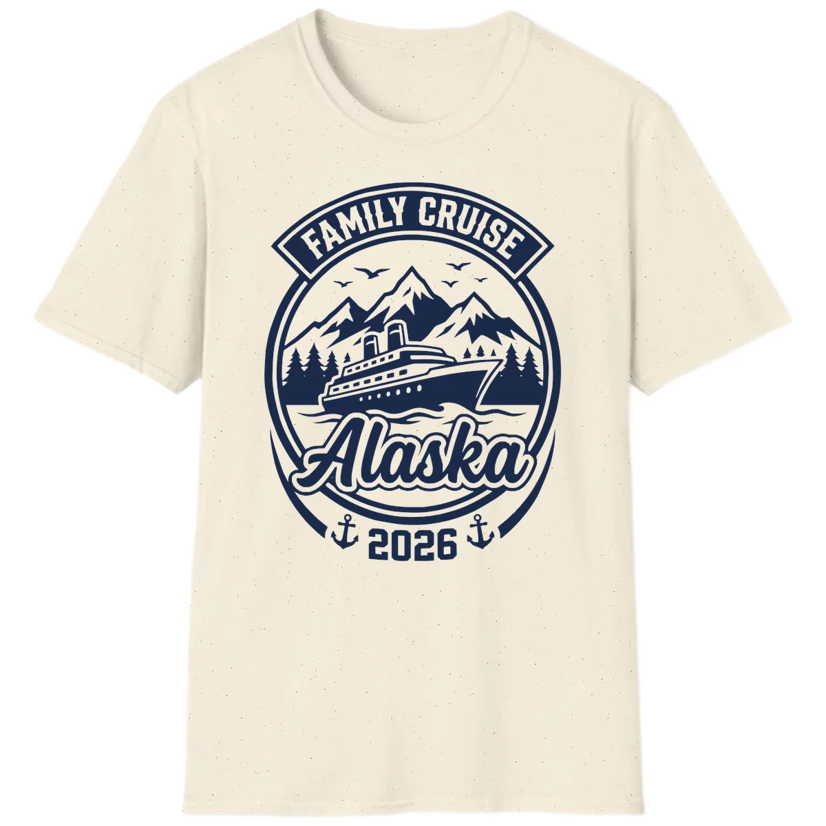 Family Cruise Alaska Badge Design T-Shirt in Natural