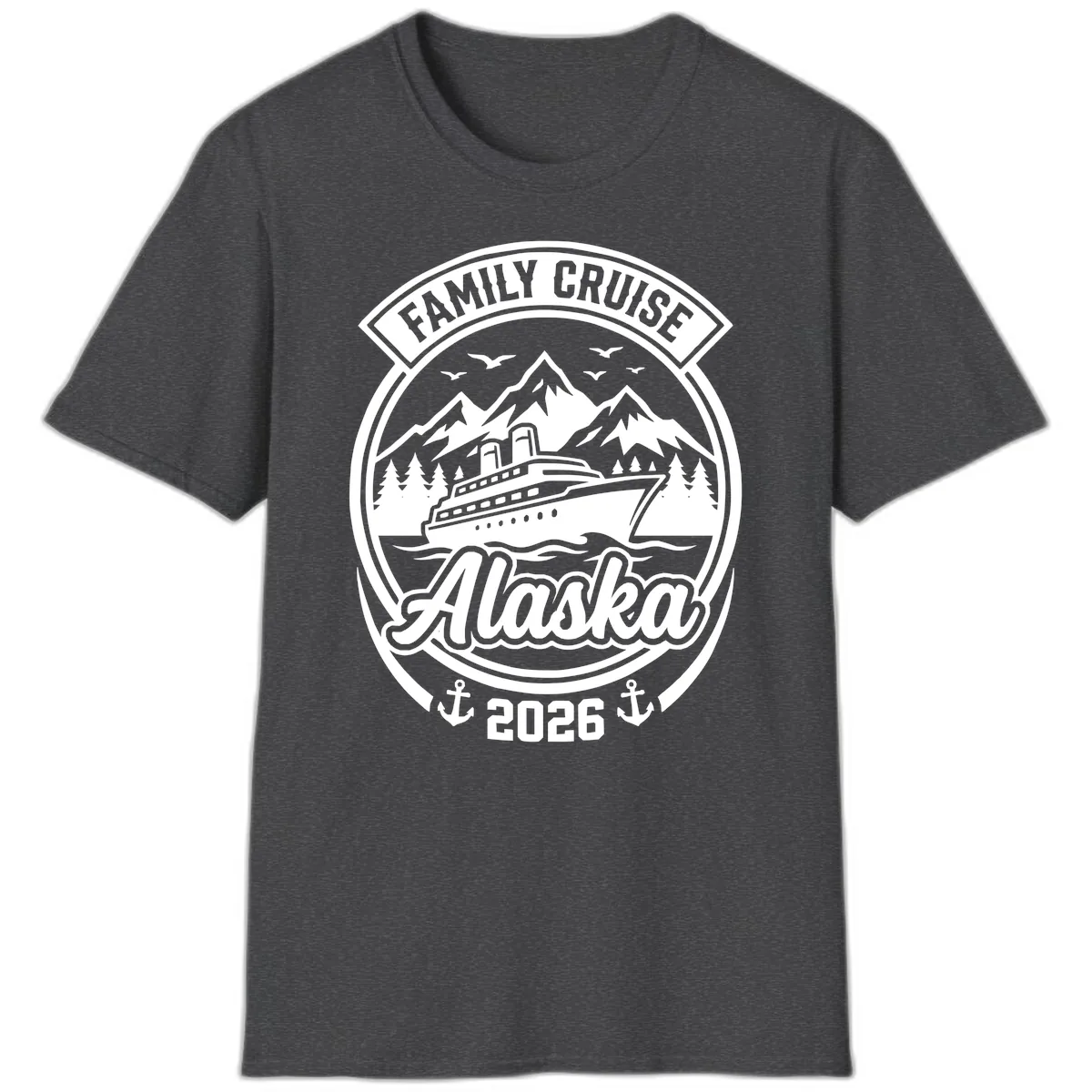 Family Cruise Alaska Badge Design T-Shirt in Dark Heather