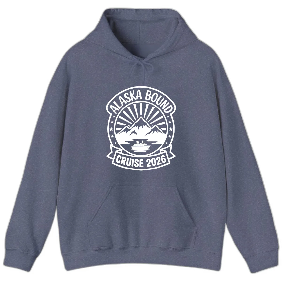 Alaska Bound Cruise 2026 Badge Hoodie in Heather Navy