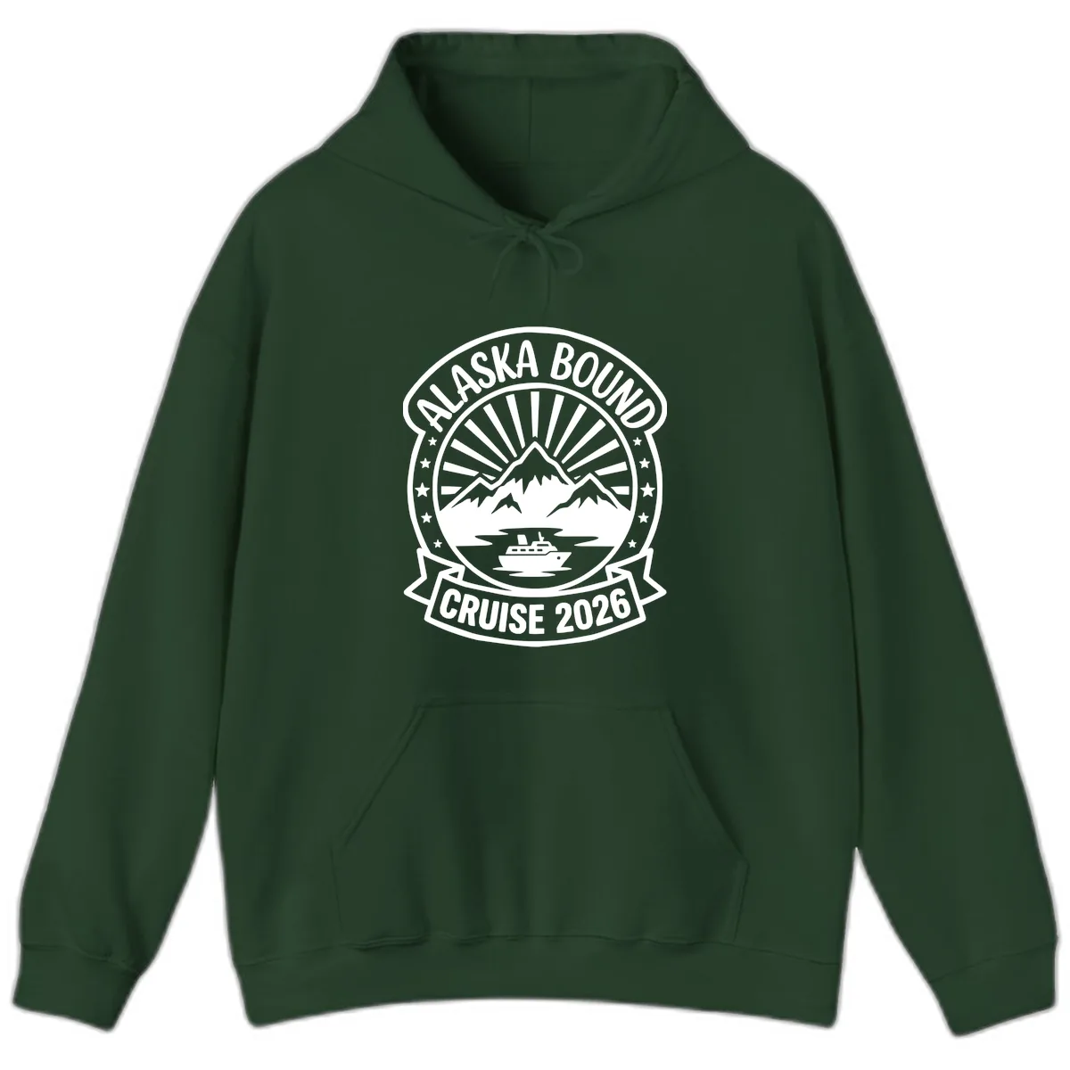Alaska Bound Cruise 2026 Badge Hoodie in Forest Green