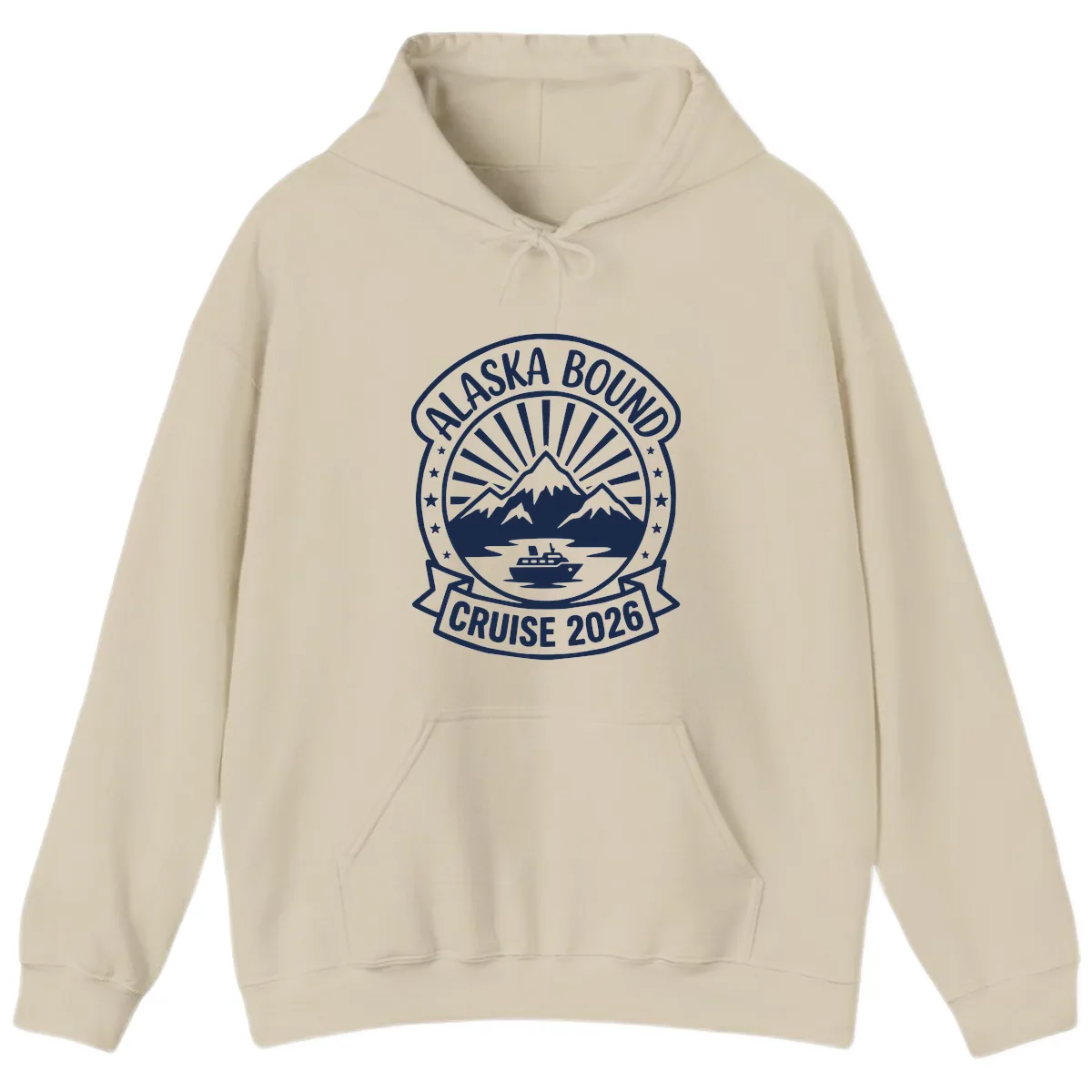 Alaska Bound Cruise 2026 Badge Hoodie in Sand