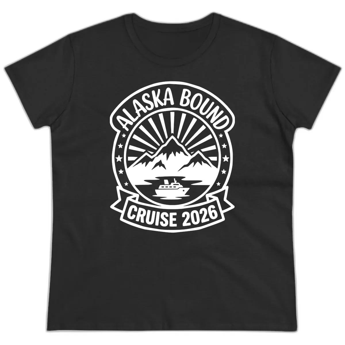 Alaska Bound Cruise 2026 Badge Ladies Tee in Black