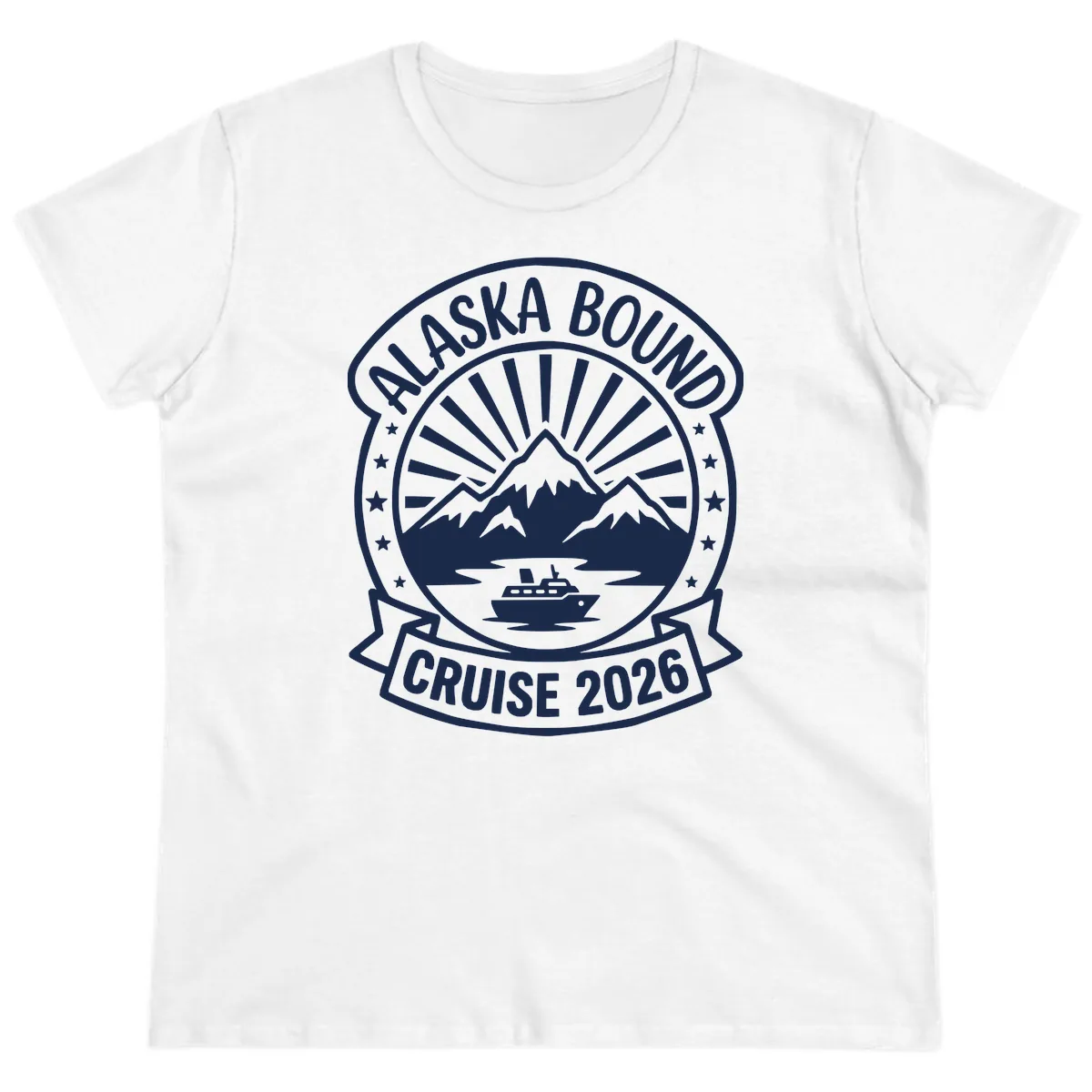 Alaska Bound Cruise 2026 Badge Ladies Tee in White